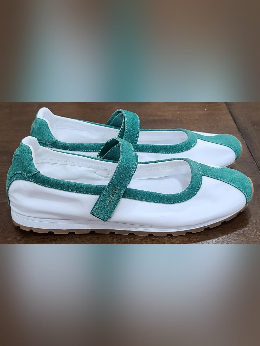 GUESS Treece Mary Jane Ballerina Sneakers White/Emerald Green Women's